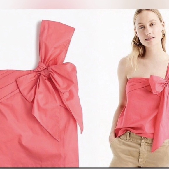 J. Crew Coral One-Shoulder Top with Bow - Picture 3 of 6